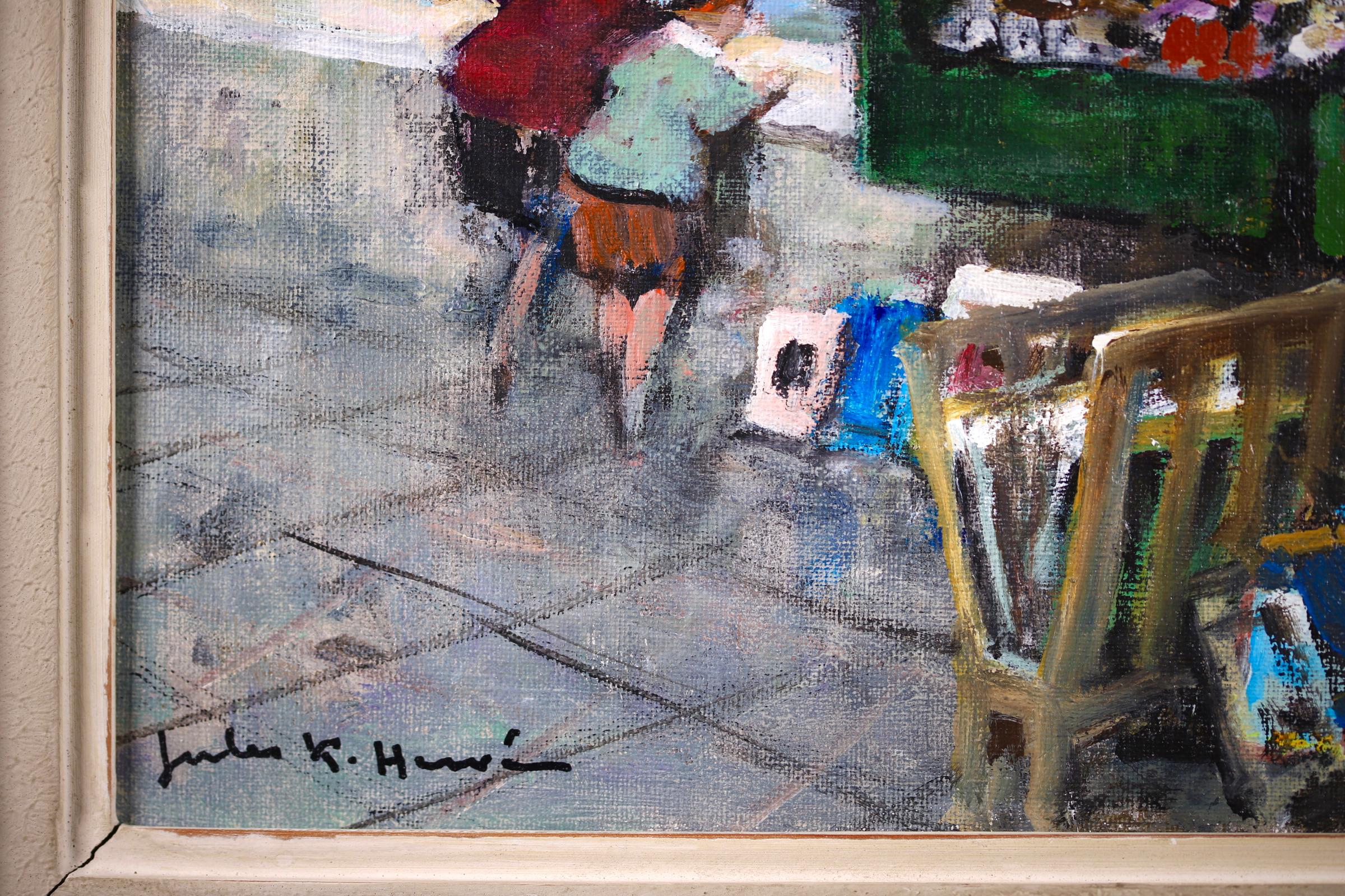 Quai des bouquinistes- Impressionist Figures in Landscape Oil - Jules Rene Herve For Sale 1