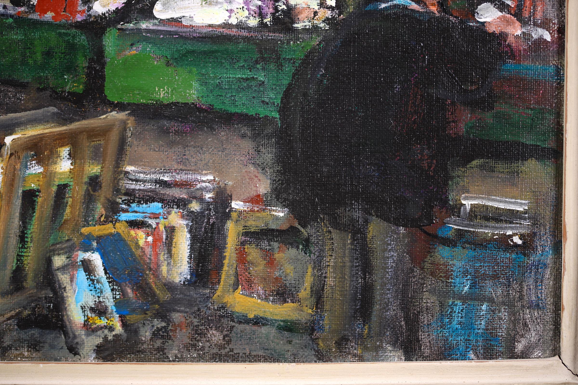 Quai des bouquinistes- Impressionist Figures in Landscape Oil - Jules Rene Herve For Sale 3
