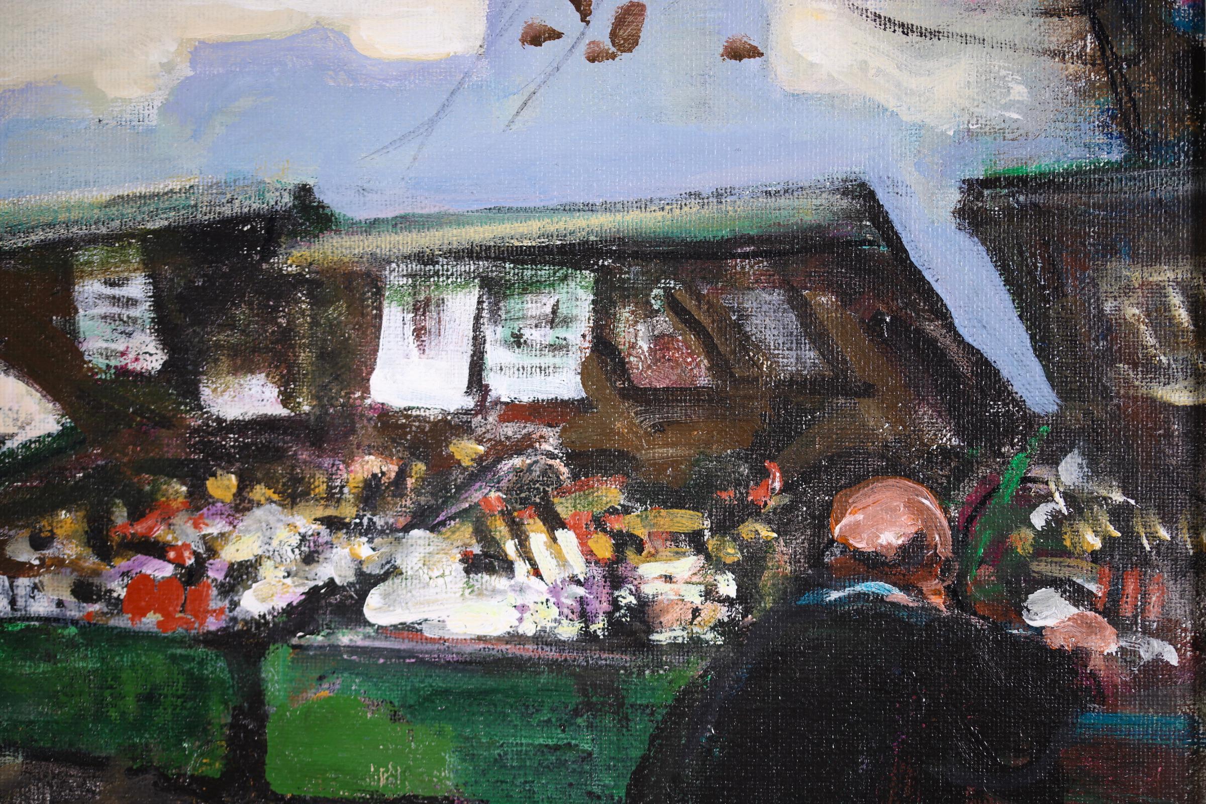 Quai des bouquinistes- Impressionist Figures in Landscape Oil - Jules Rene Herve For Sale 5