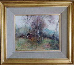 Riders and Horses, French equestrian country scene, by Jules René Hervé