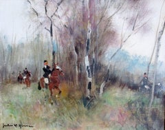 Cavaliers et chevaux, scène de campagne équestre française, par Jules René Hervé