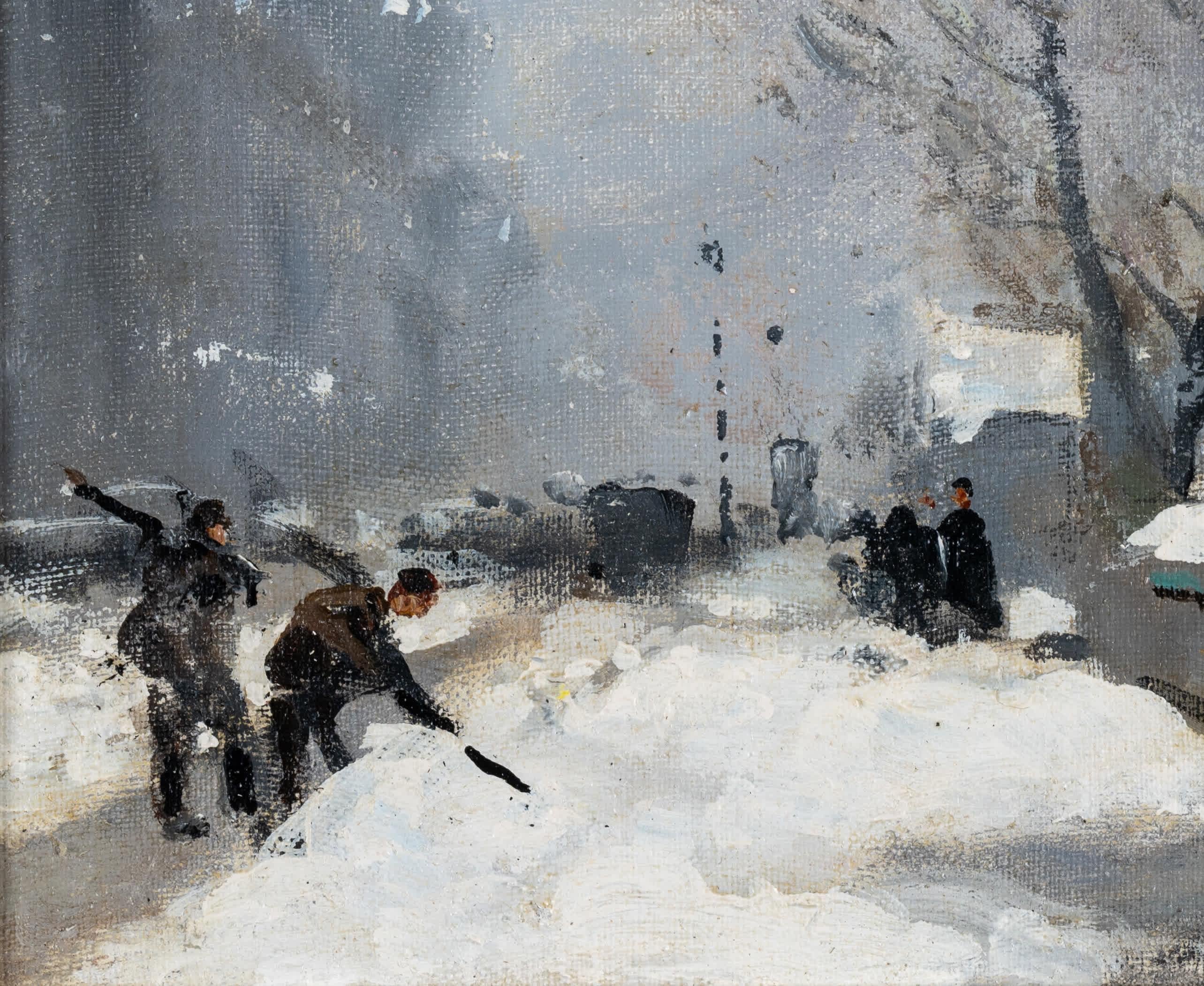Jules René Herve
Francés, 1887-1981
Palear la nieve

Óleo sobre lienzo
8 ¾ por 10 ¾ pulg., con marco 14 ½ por 16 ½ pulg.
Firmado abajo a la derecha

J.R. Herve, impresionista de nuestro tiempo, es el tipo de artista que ha trabajado mucho por su