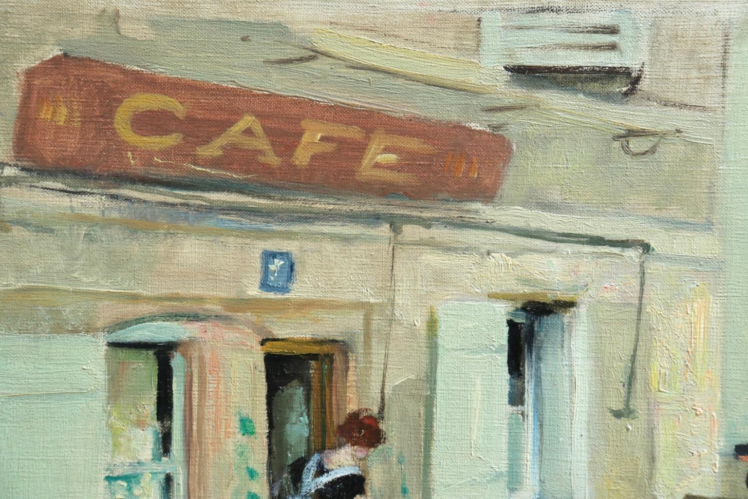 Visit au Cafe - Impressionist Oil, Figures in Landscape - Jules Rene Herve - Painting by Jules René Hervé