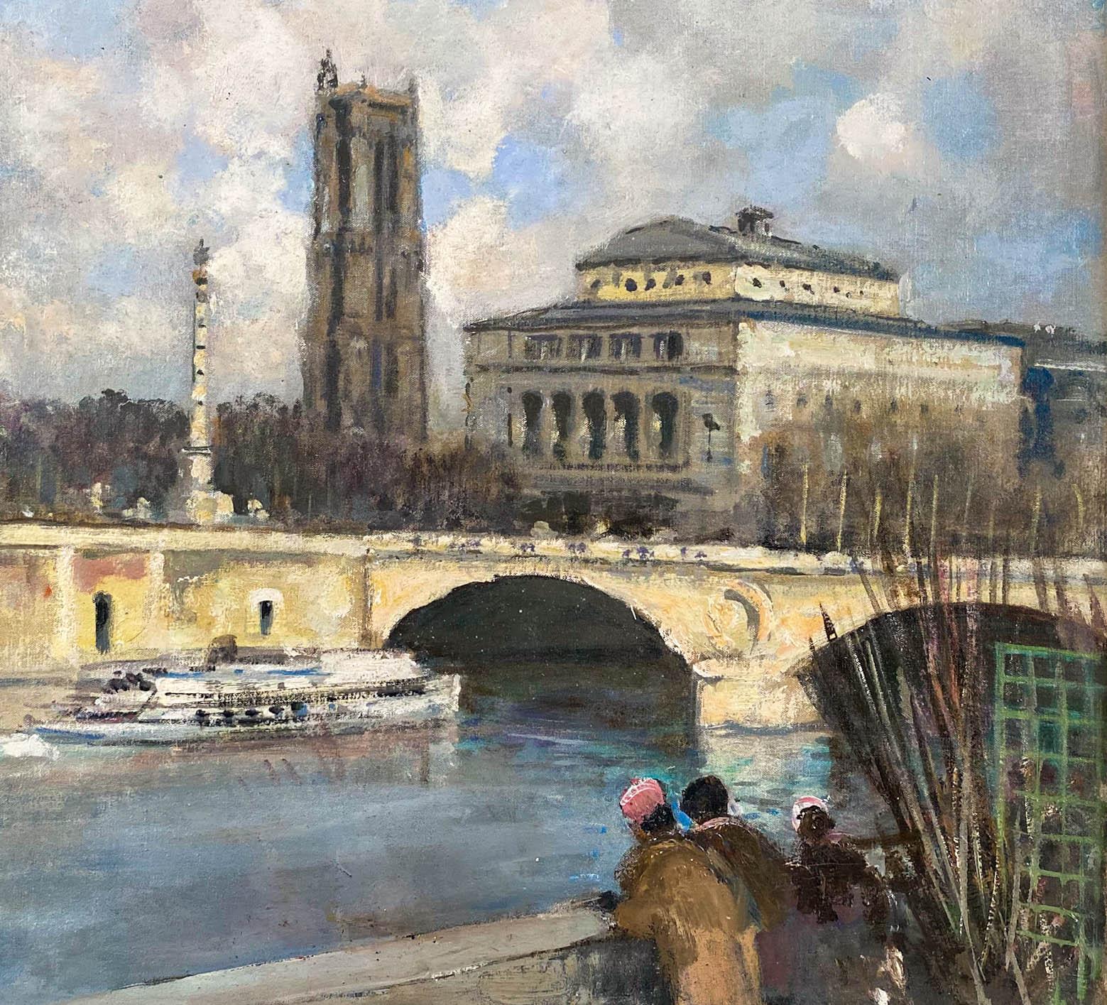 VUE de PARIS, La TOUR ST. JACQUES et LE THEATRE du CHAteleT - Contemporain Painting par Jules René Hervé