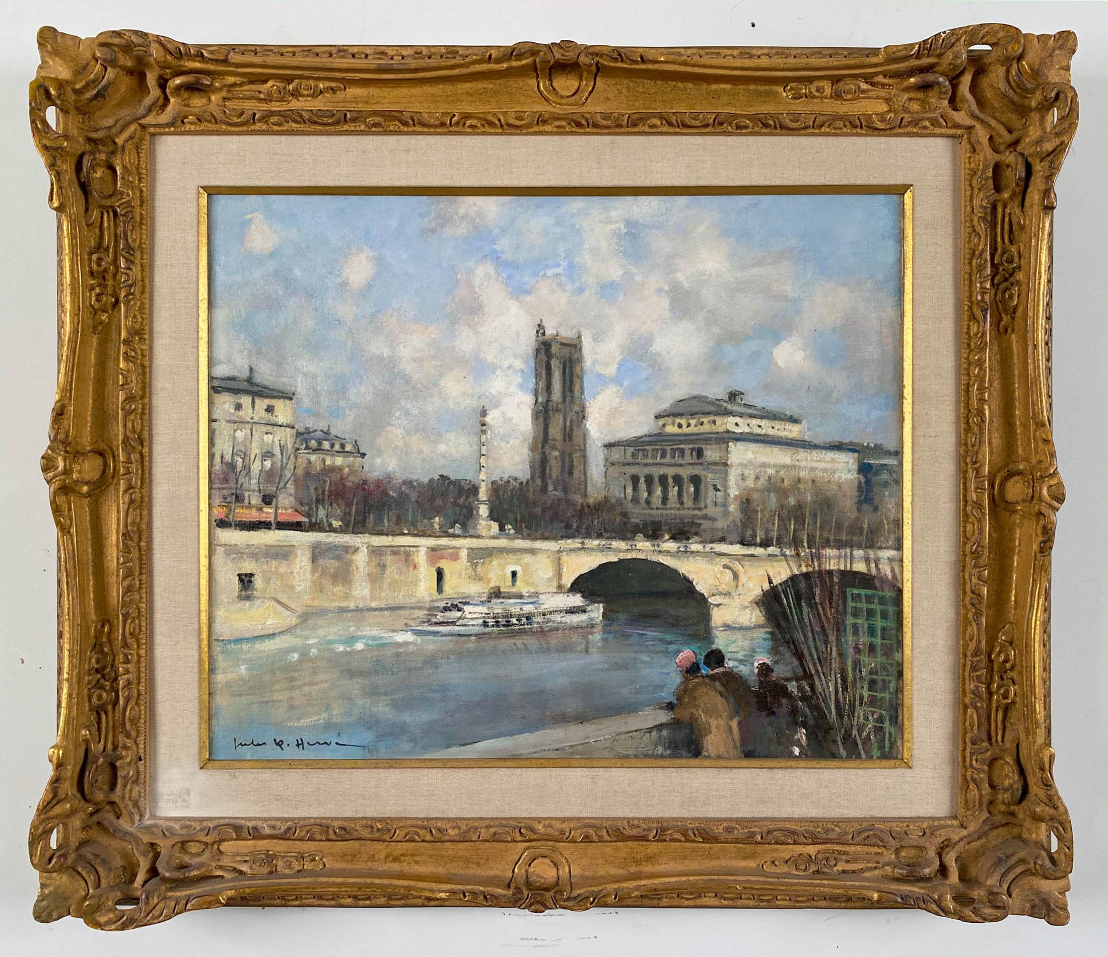 Jules René Hervé Landscape Painting – VUE de PARIS , La TOUR ST. JACQUES und das Theater du CHATELET