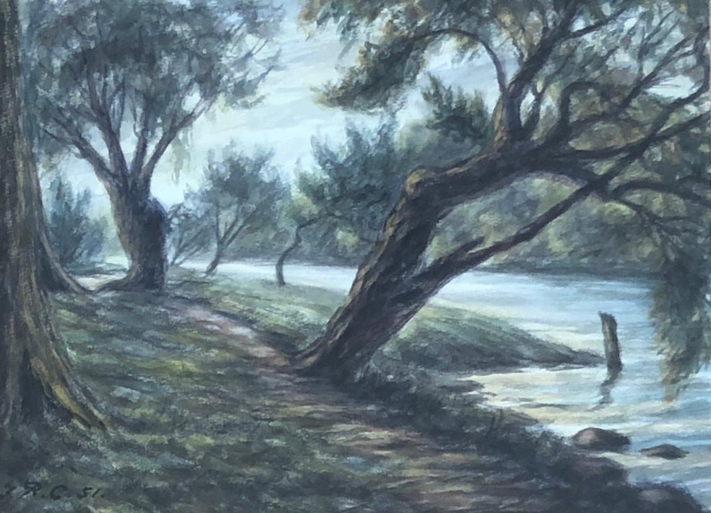Landscape Painting Jules Robert Chatelain - Au bord de l'eau