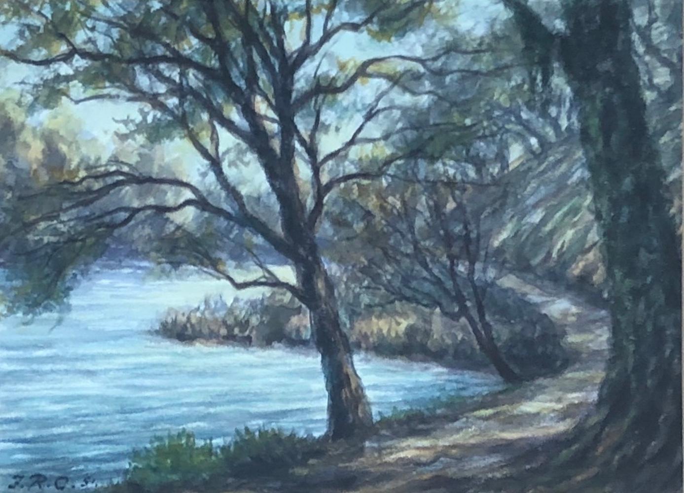 Landscape Painting di Jules Robert Chatelain - Sentiero lungo l'acqua