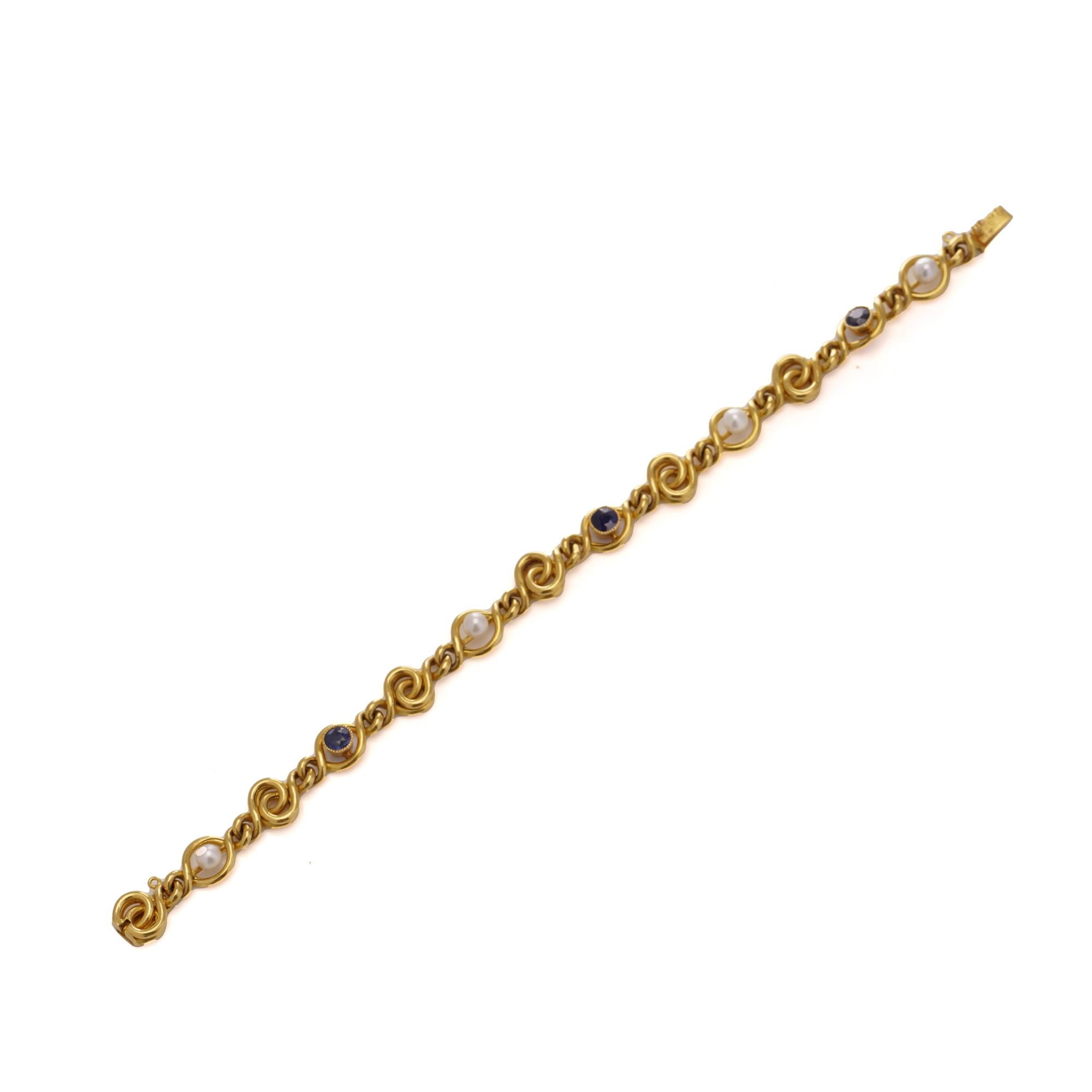 Art nouveau Jules Rousseau, bracelet en or 24 carats, saphirs et perles en vente