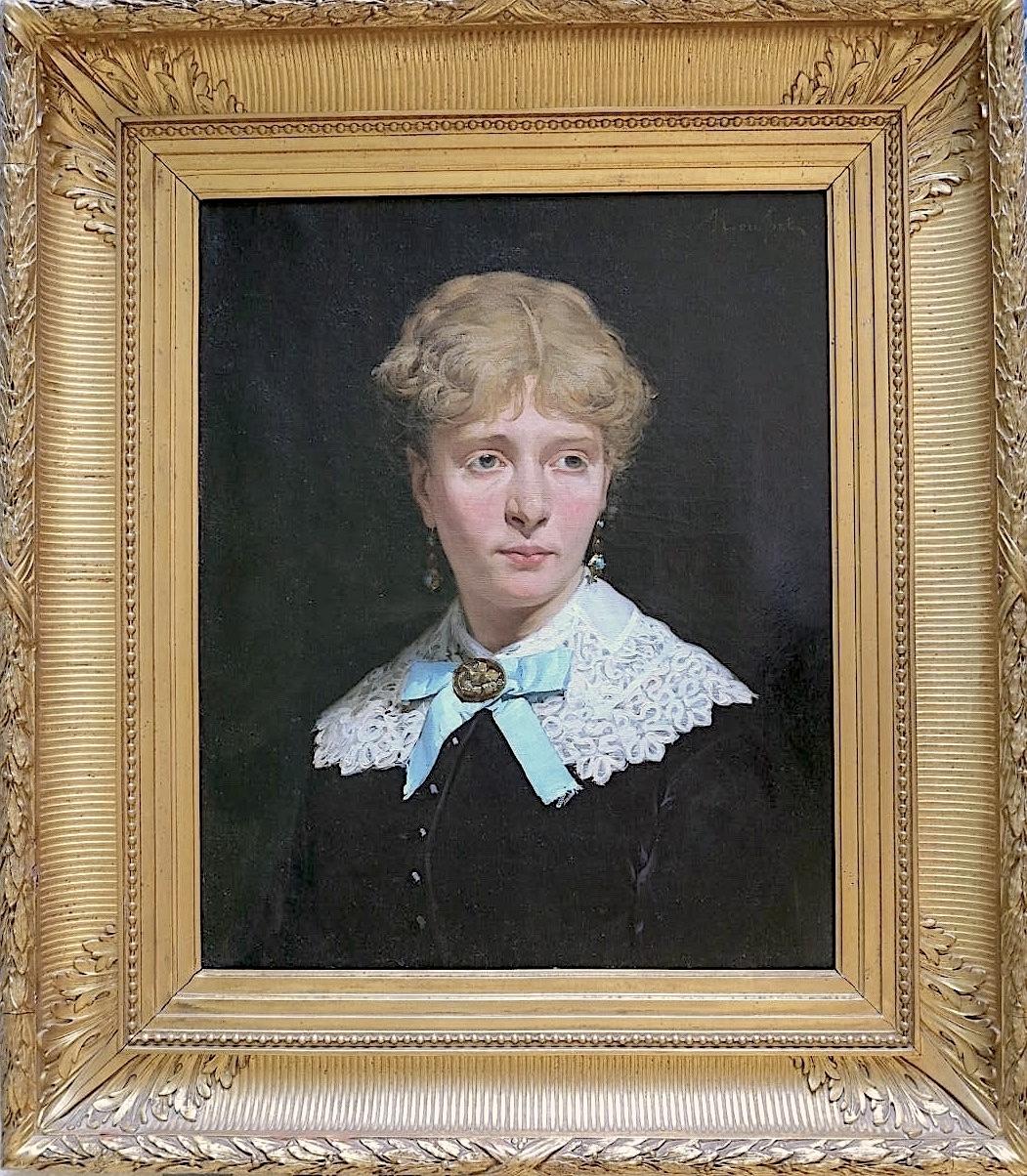 Portrait of a young woman with blond hair