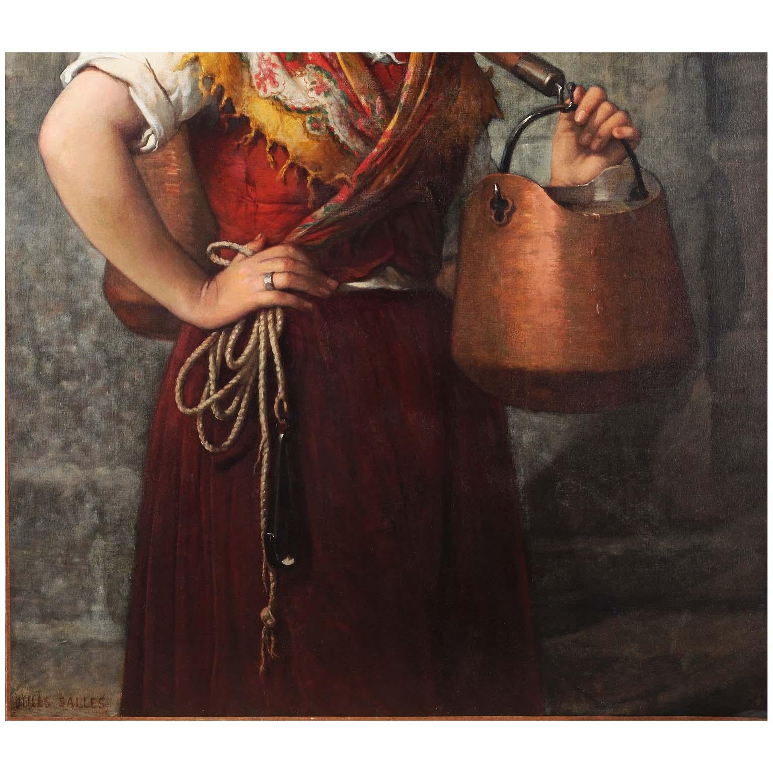 Carved Jules Salles-Wagner, French, 19th Century Oil on Canvas: Water Carrier For Sale