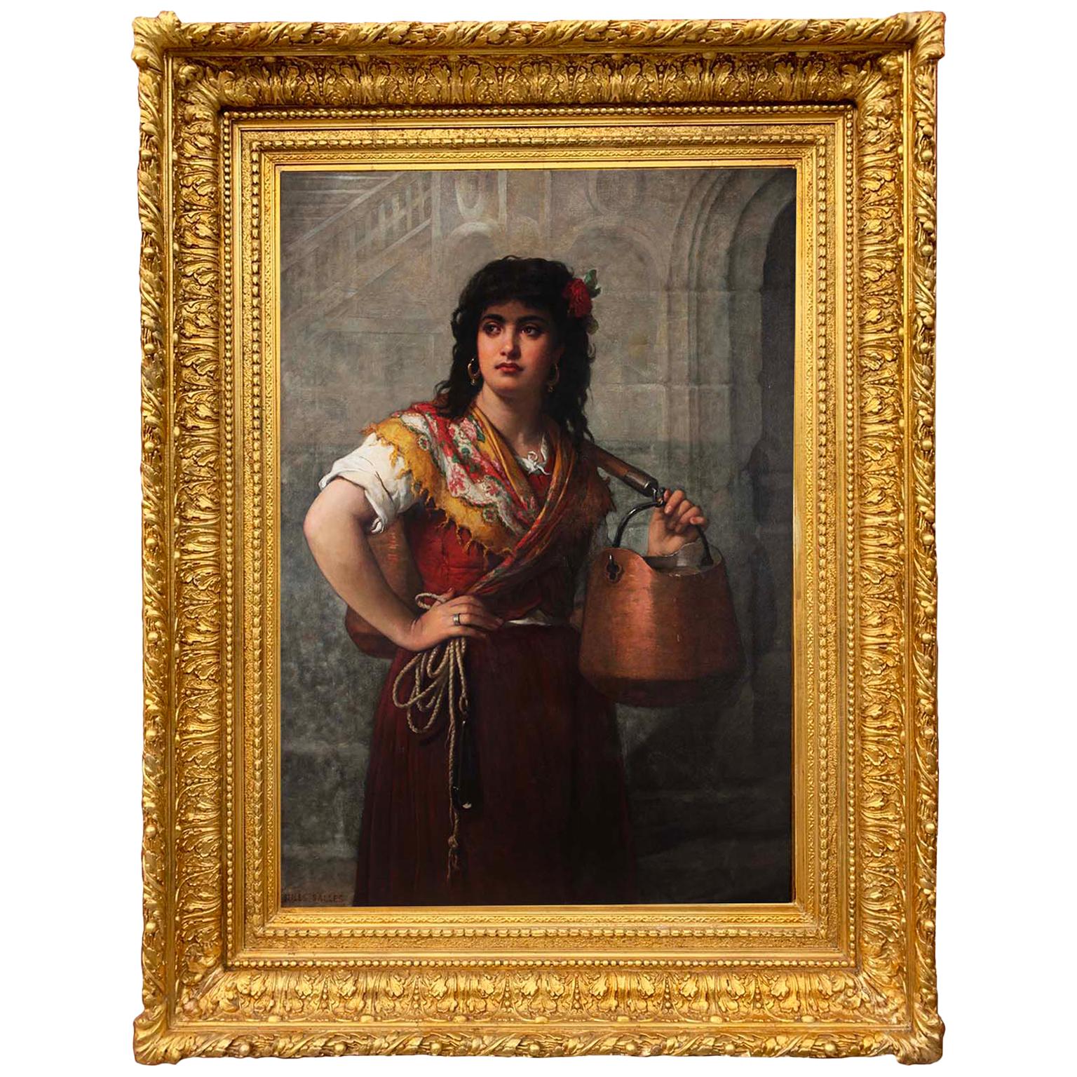 Jules Salles-Wagner, French, 19th Century Oil on Canvas "The Water Carrier Lady"