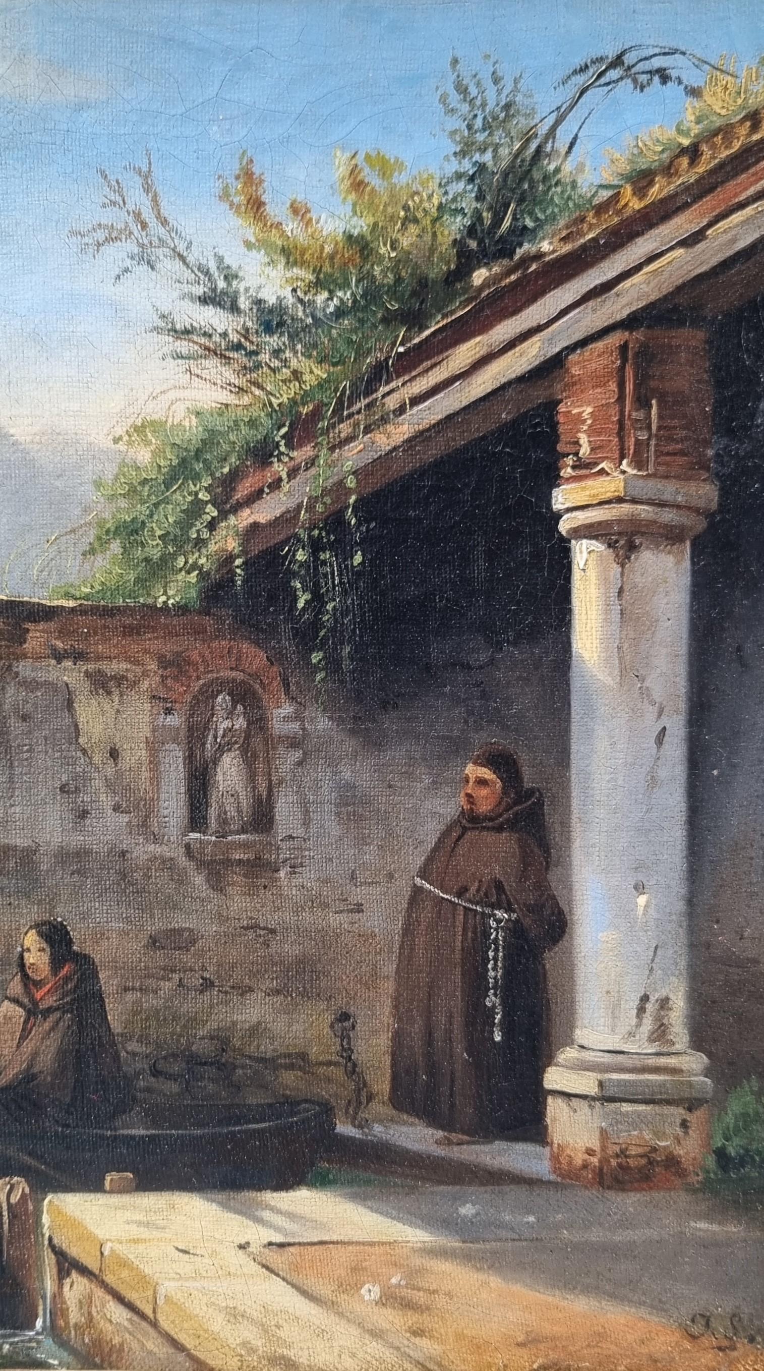 Romantische französische Malerei Italien Como See Mönche Mitte 19. im Angebot 1