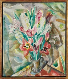 Jules Schyl, Nature morte aux fleurs dans un vase, signée et datée.