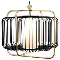 Contemporary Art Deco inspired Jules I Pendant Lamp in Brass and Black