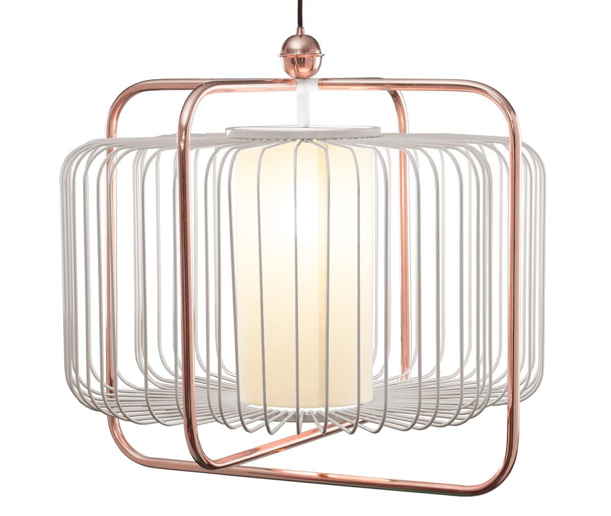 Lampada a sospensione Jules I di ispirazione Art Déco contemporanea in rame e blu cobalto in vendita 5