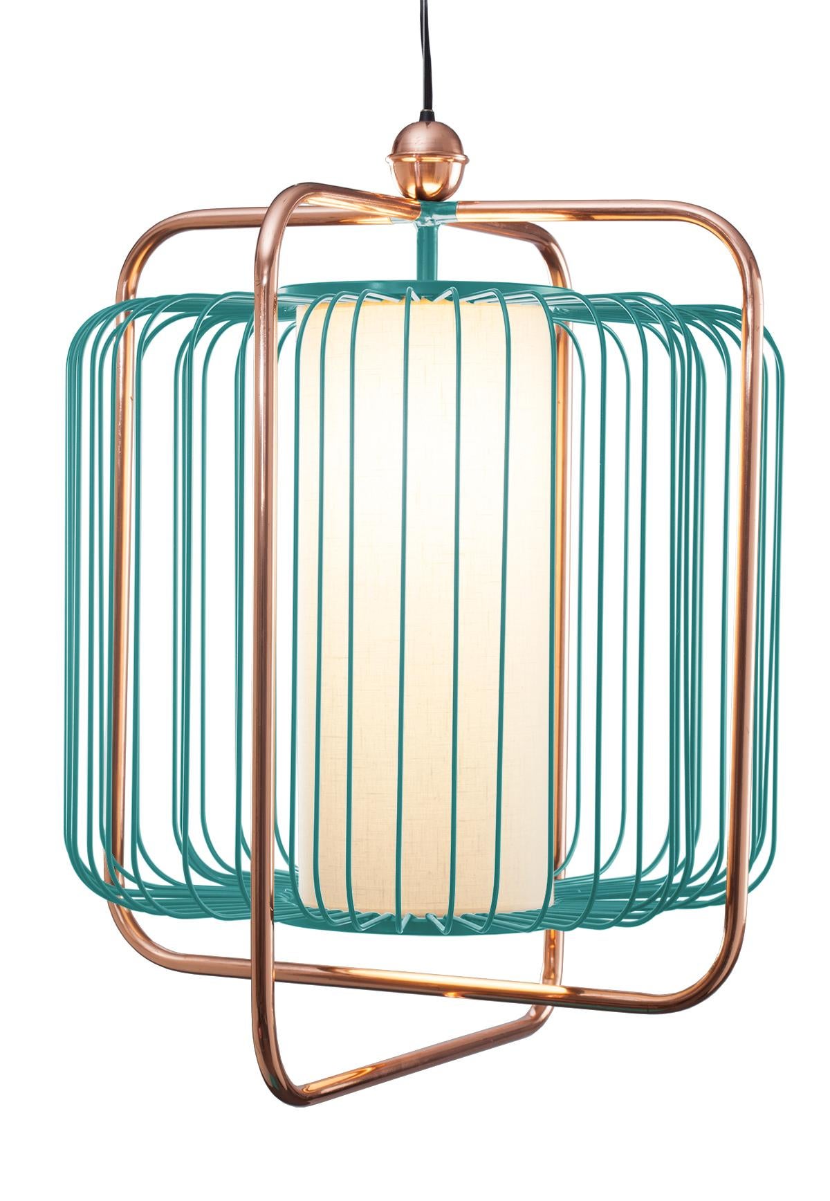 Contemporary Art Deco inspired Jules Pendant Lamp in Copper, Ivory and Linen For Sale 9