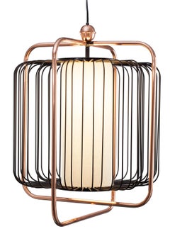 Contemporary Art Deco inspired Jules Pendant Lamp in Copper, Ivory and Linen
