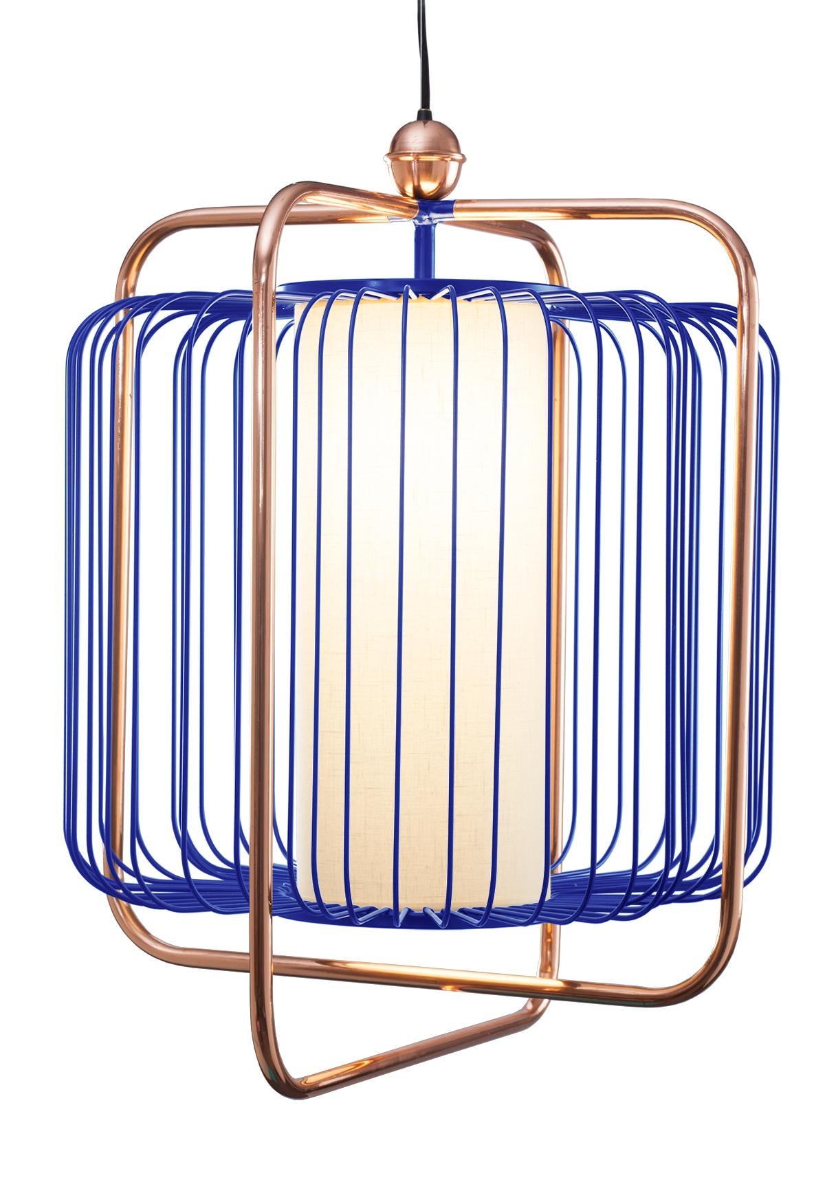 Contemporary Art Deco inspired Jules Pendant Lamp in Copper, Ivory and Linen For Sale 4