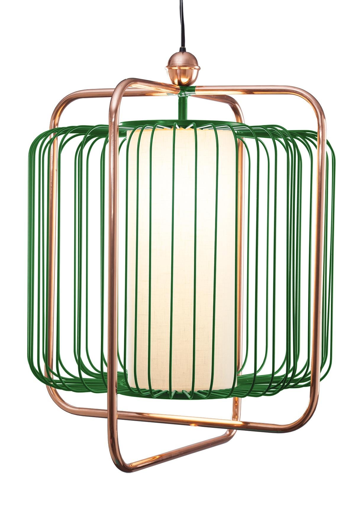 Lampe à suspension Jules d'inspiration Art Déco contemporaine en cuivre et vert rêve en vente 1