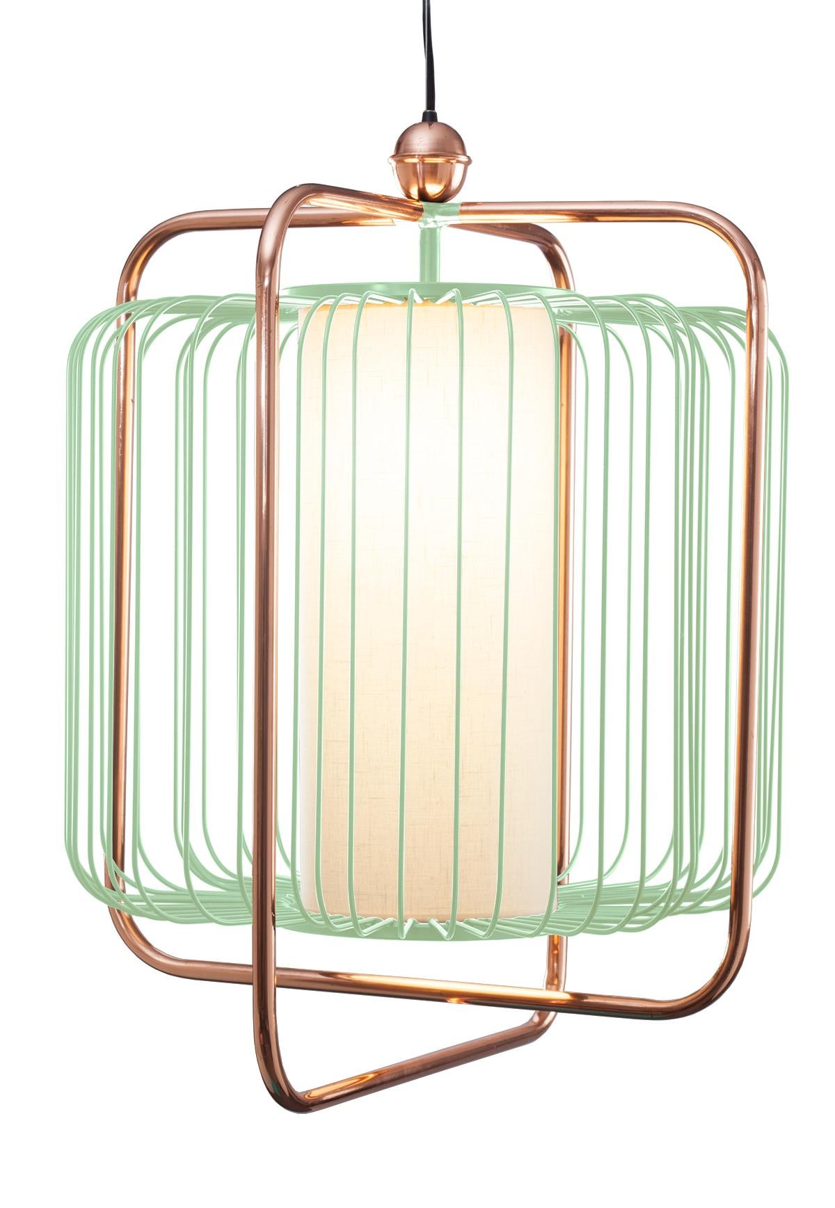 Contemporary Art Deco inspired Jules Pendant Lamp in Copper, Ivory and Linen For Sale 5