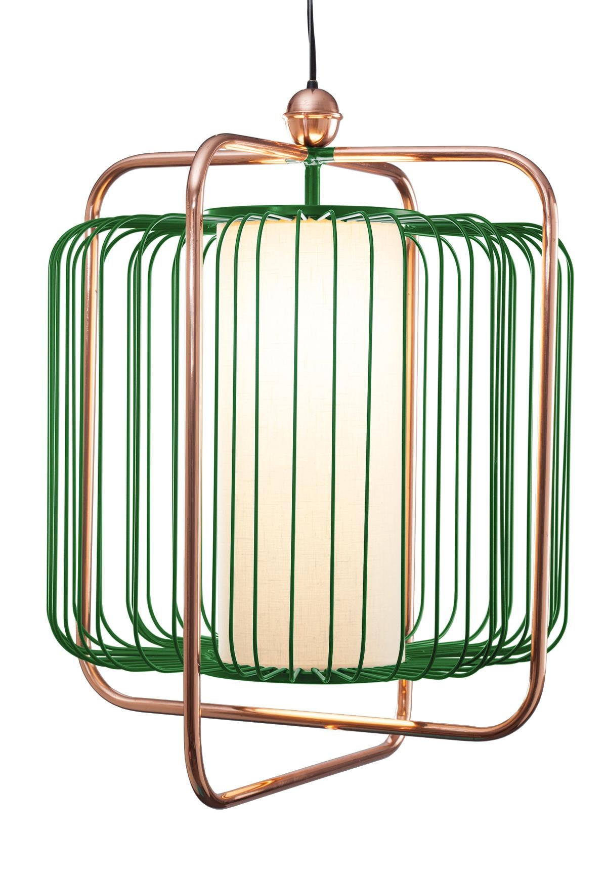 Contemporary Art Deco inspired Jules Pendant Lamp in Copper, Ivory and Linen For Sale 6