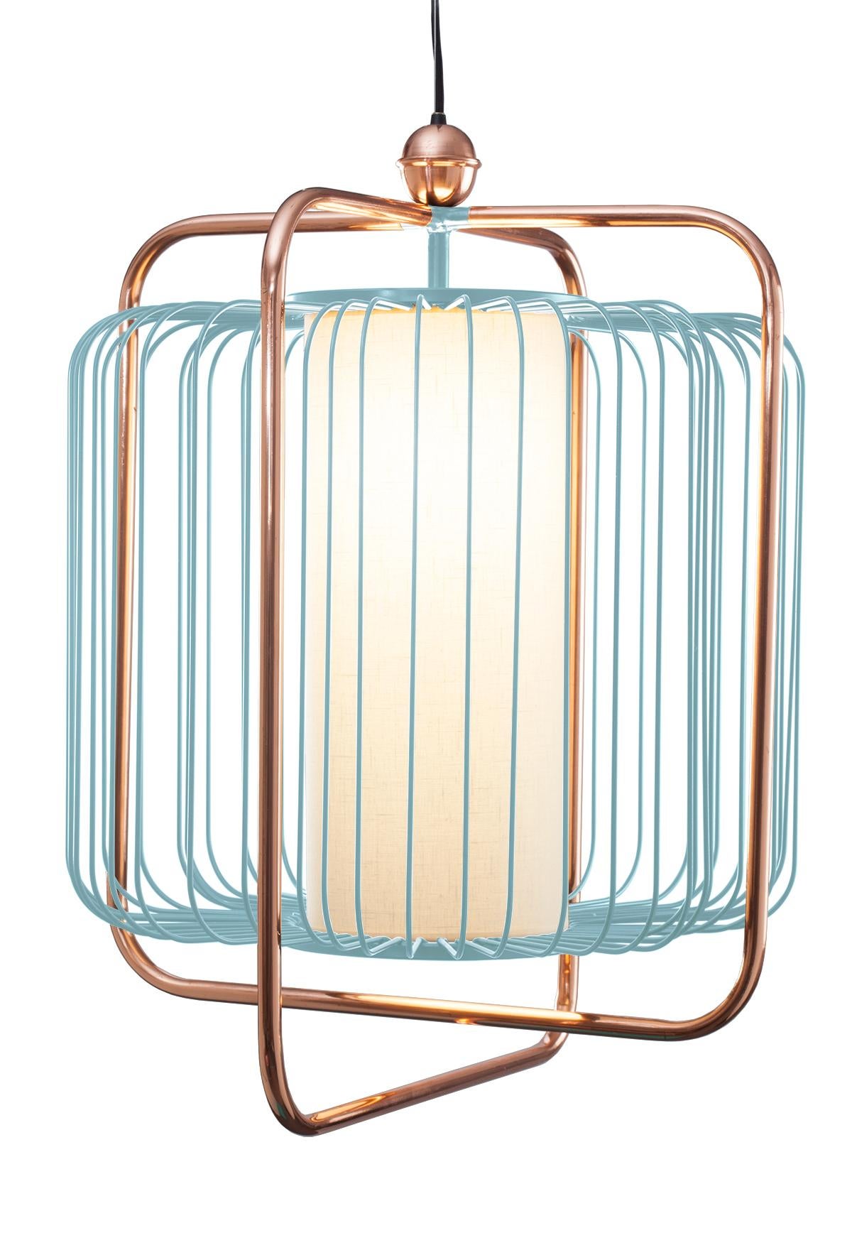 Contemporary Art Deco inspired Jules Pendant Lamp in Copper, Ivory and Linen For Sale 7