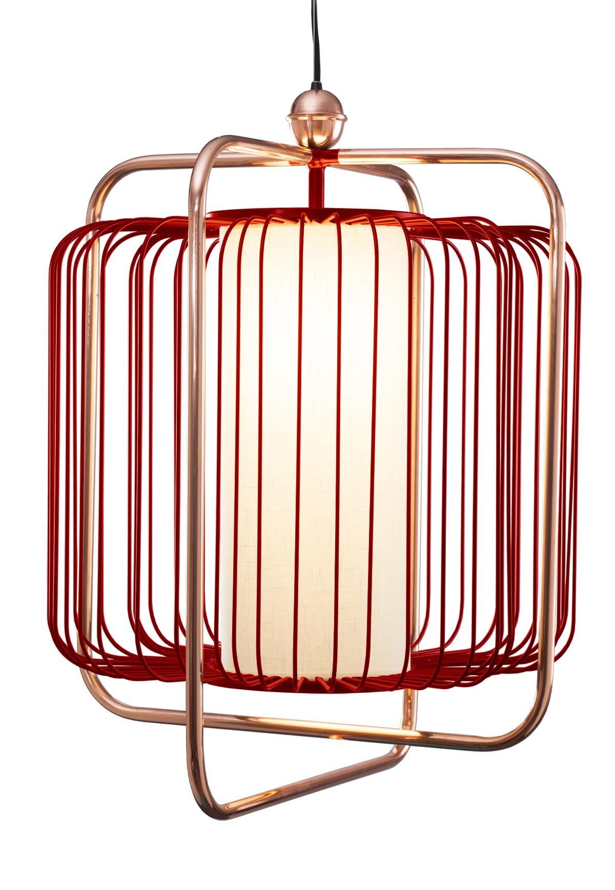 Contemporary Art Deco inspired Jules Pendant Lamp in Copper, Ivory and Linen For Sale 8