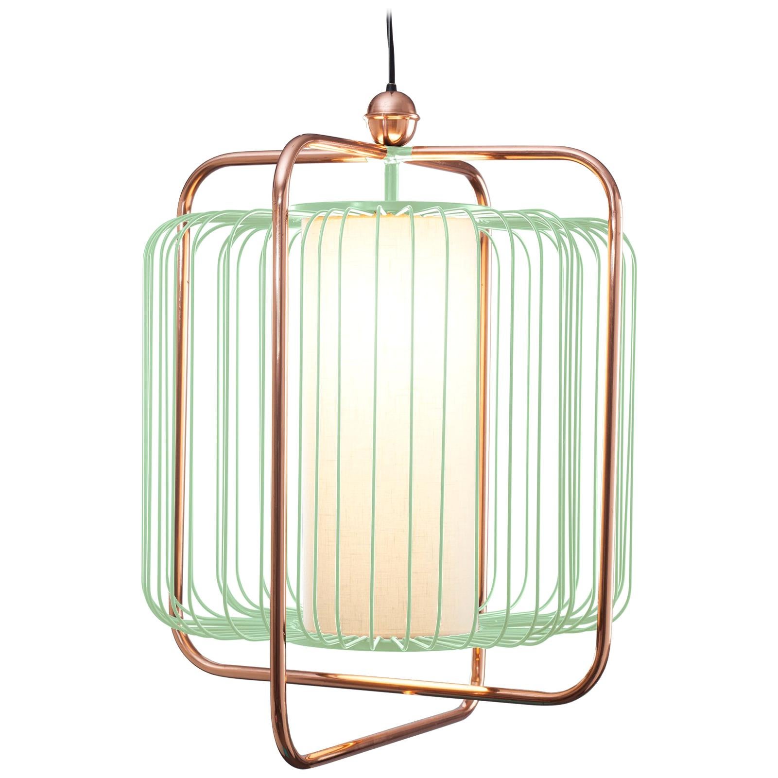 Lampe à suspension Jules d'inspiration Art Déco contemporaine en cuivre et vert rêve