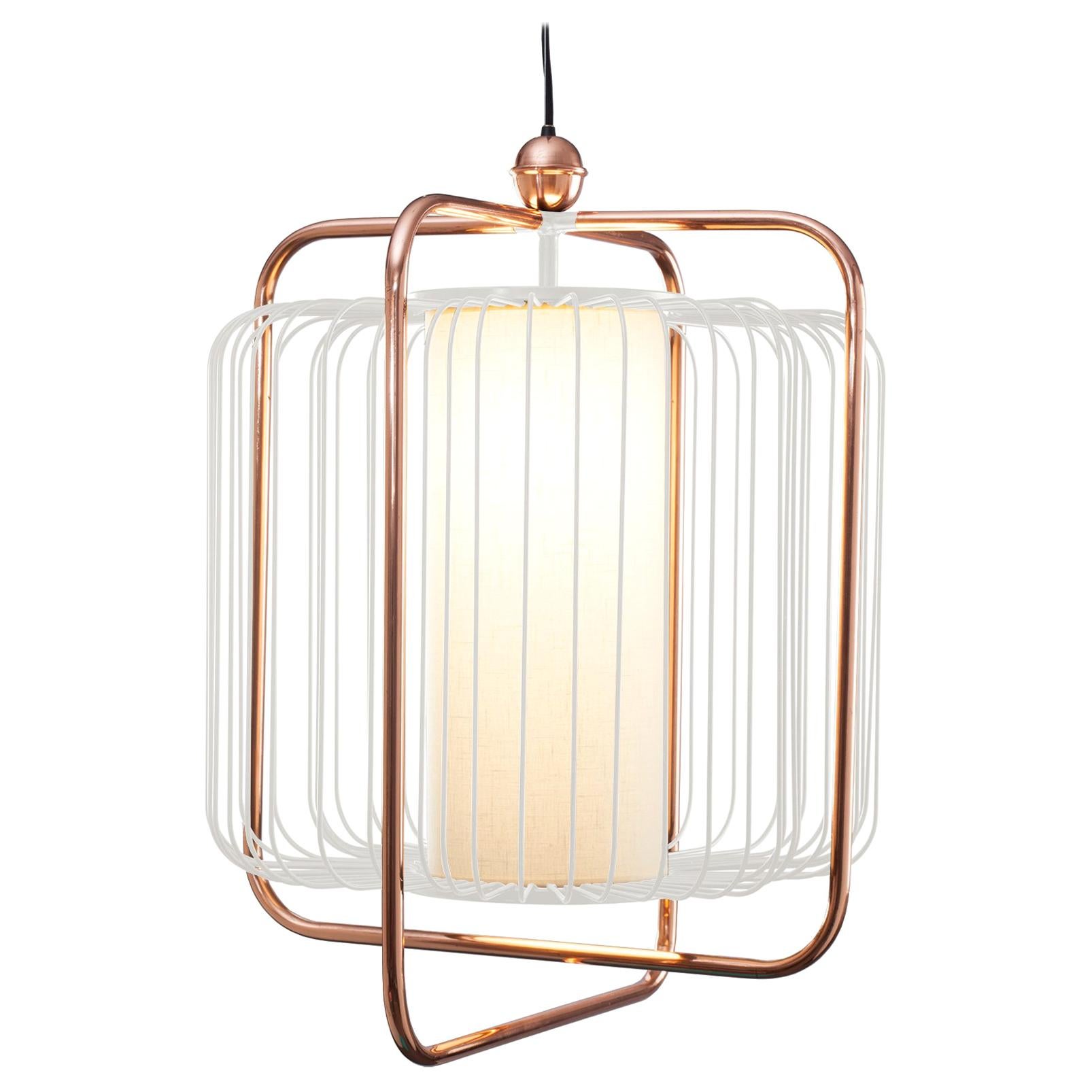 Contemporary Art Deco inspired Jules Pendant Lamp in Copper, Ivory and Linen For Sale