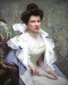 Oil on canvas "jeune femme à l'éventail" by Jules Triquet