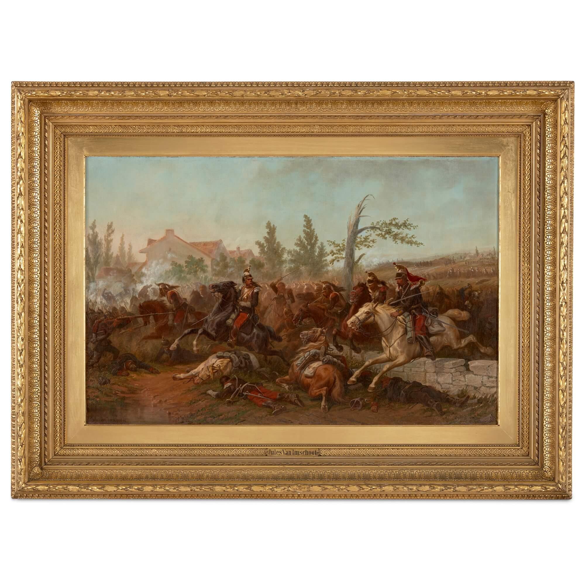 Paire de grandes peintures à l'huile de scènes de bataille par van Imschoot - Painting de Jules van Imschoot