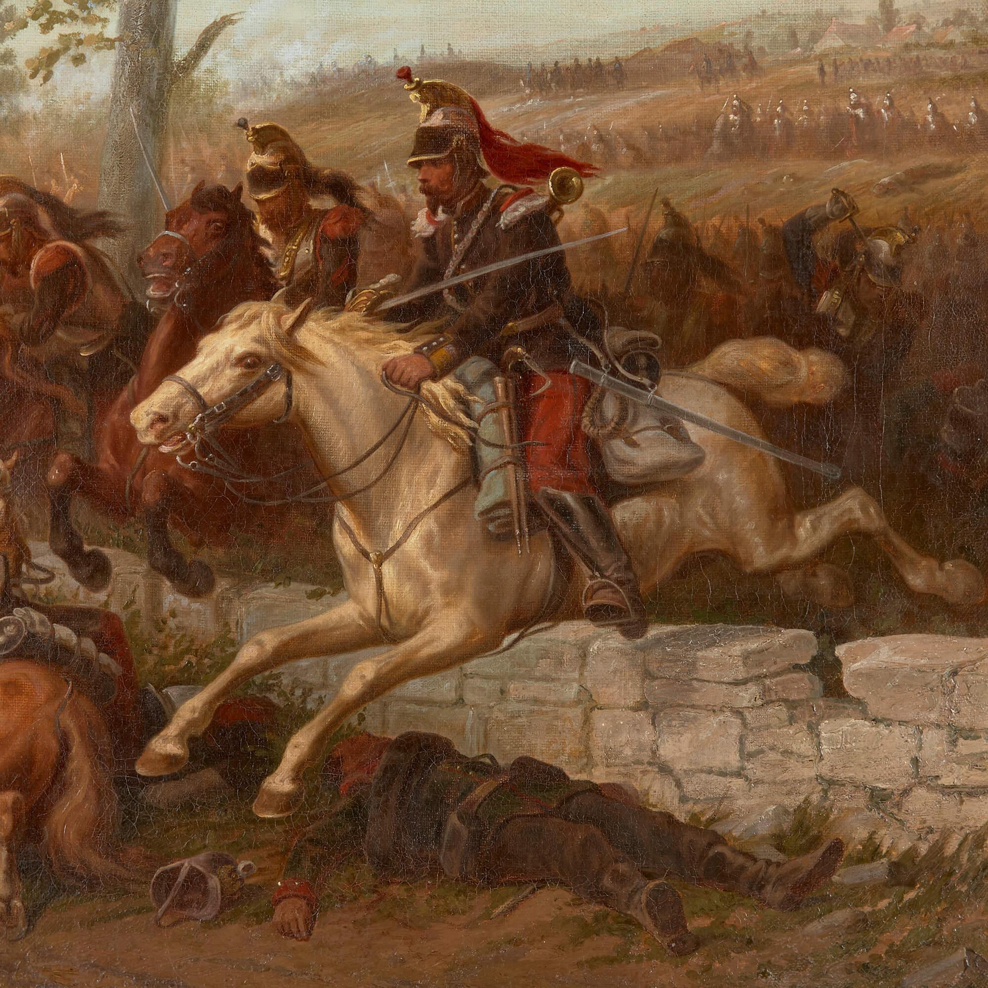 Paire de grandes peintures à l'huile de scènes de bataille par van Imschoot en vente 1