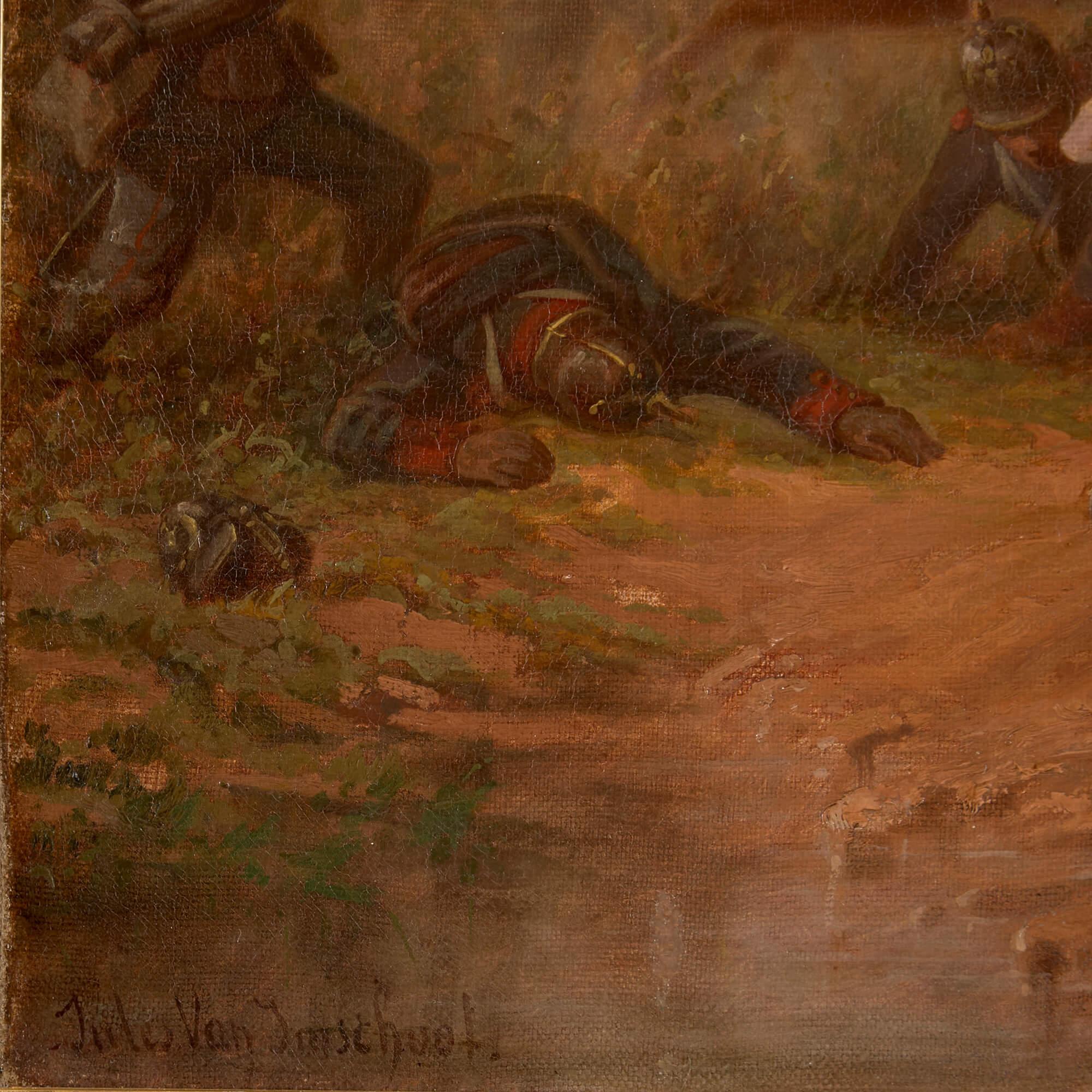 Paire de grandes peintures à l'huile de scènes de bataille par van Imschoot en vente 2