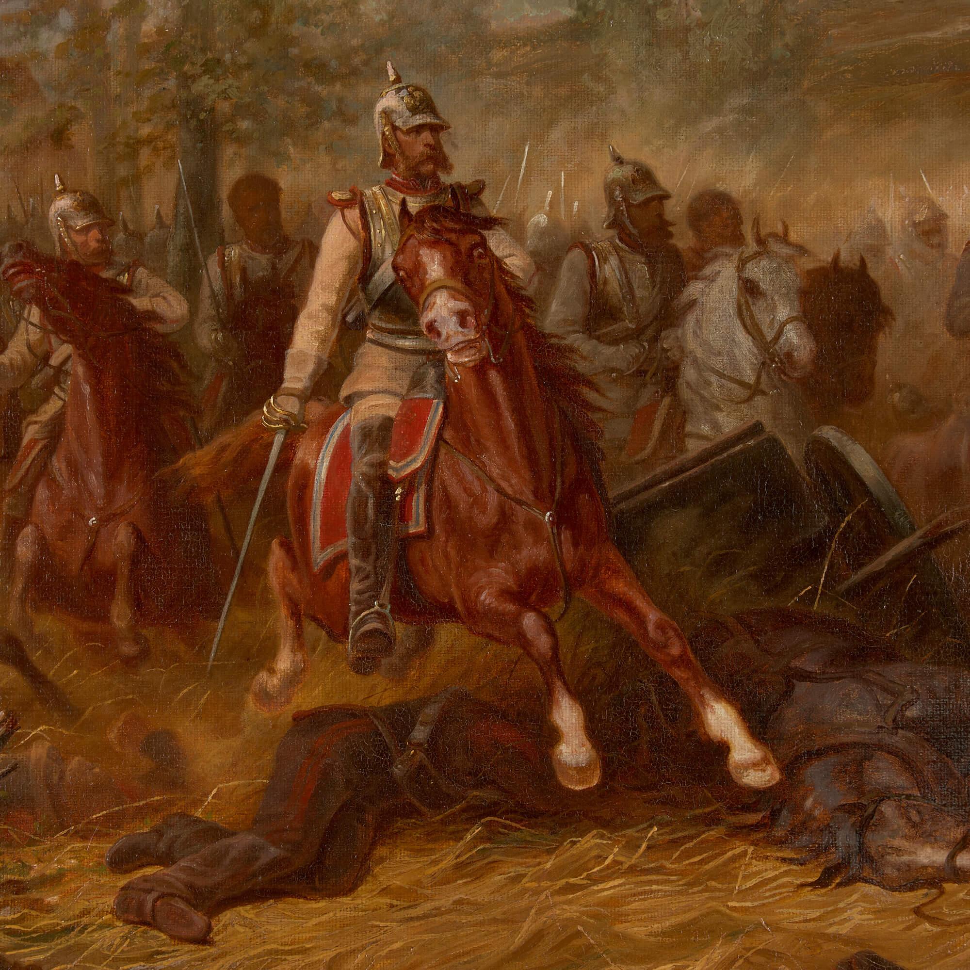 Paire de grandes peintures à l'huile de scènes de bataille par van Imschoot en vente 5