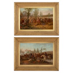 Paire de grandes peintures à l'huile de scènes de bataille par van Imschoot