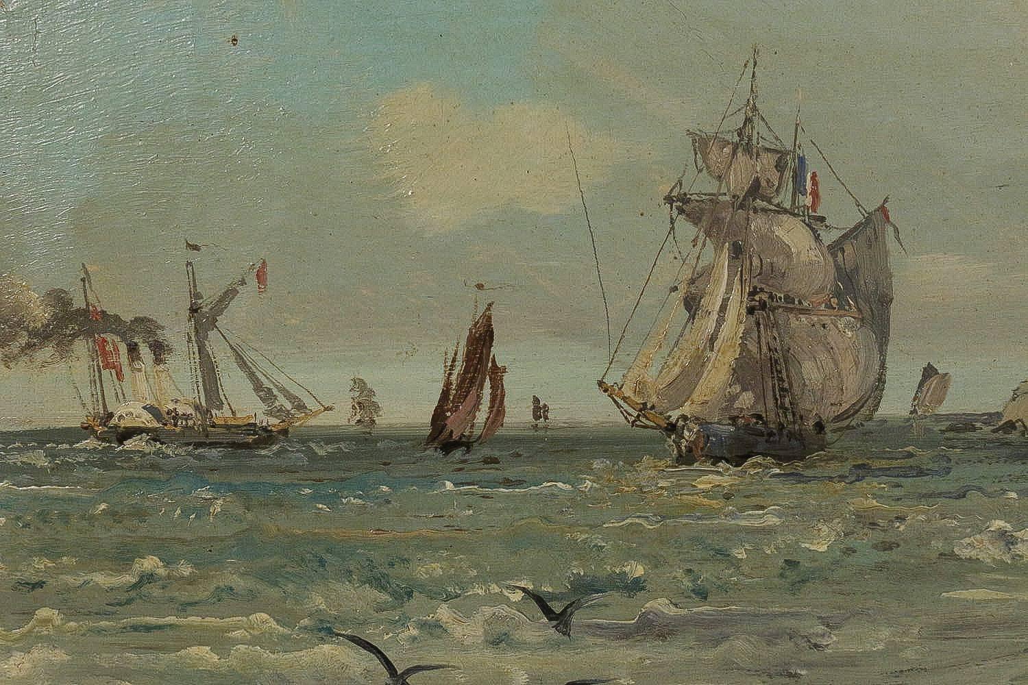 Oiled Jules Véron-Faré, Oil on Canvas Scene of Navy Circa 1880-1890 For Sale