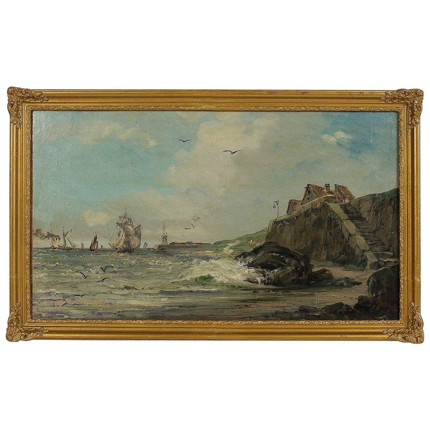 Jules Véron-Faré, Oil on Canvas Scene of Navy Circa 1880-1890 For Sale
