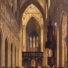 Jules Victor Genisson (Saint-Omer 1805-1860 Bruges) Peinture à l'huile cathédrale