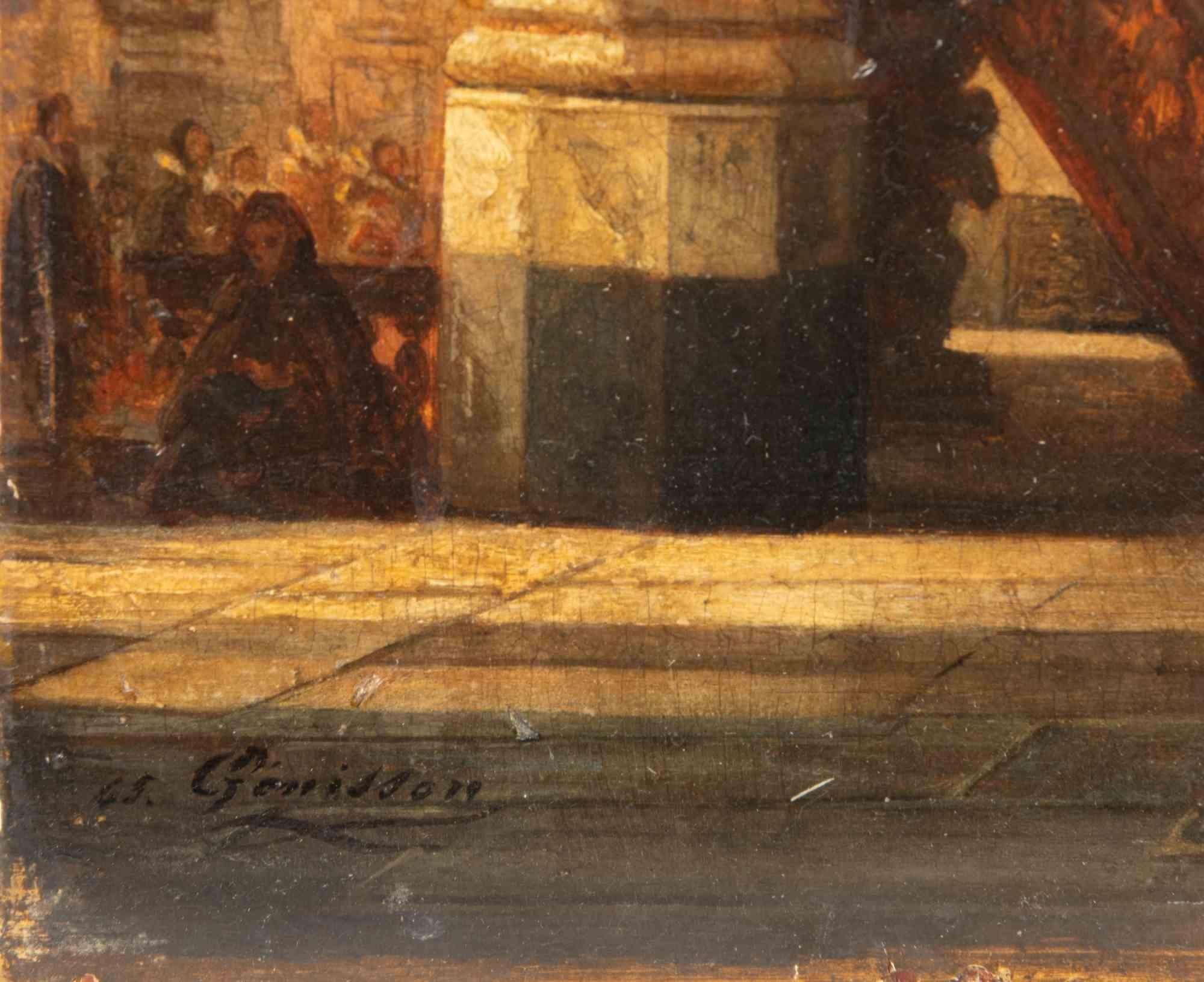 Interior of Church - Oil Paint by Jules Victor Génisson - Mid-19th Century For Sale 1