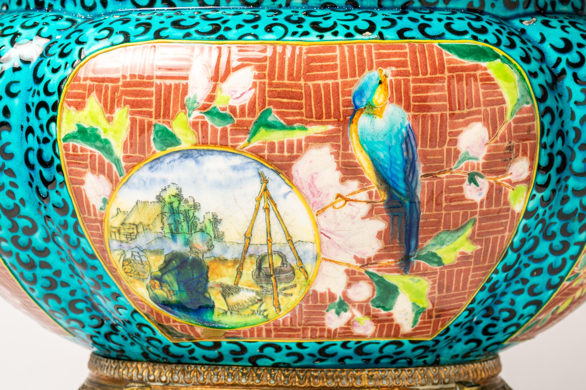Art Nouveau Jules Vieillard & Co, Bordeaux, Turquoise Jardienere, France, 1895 For Sale
