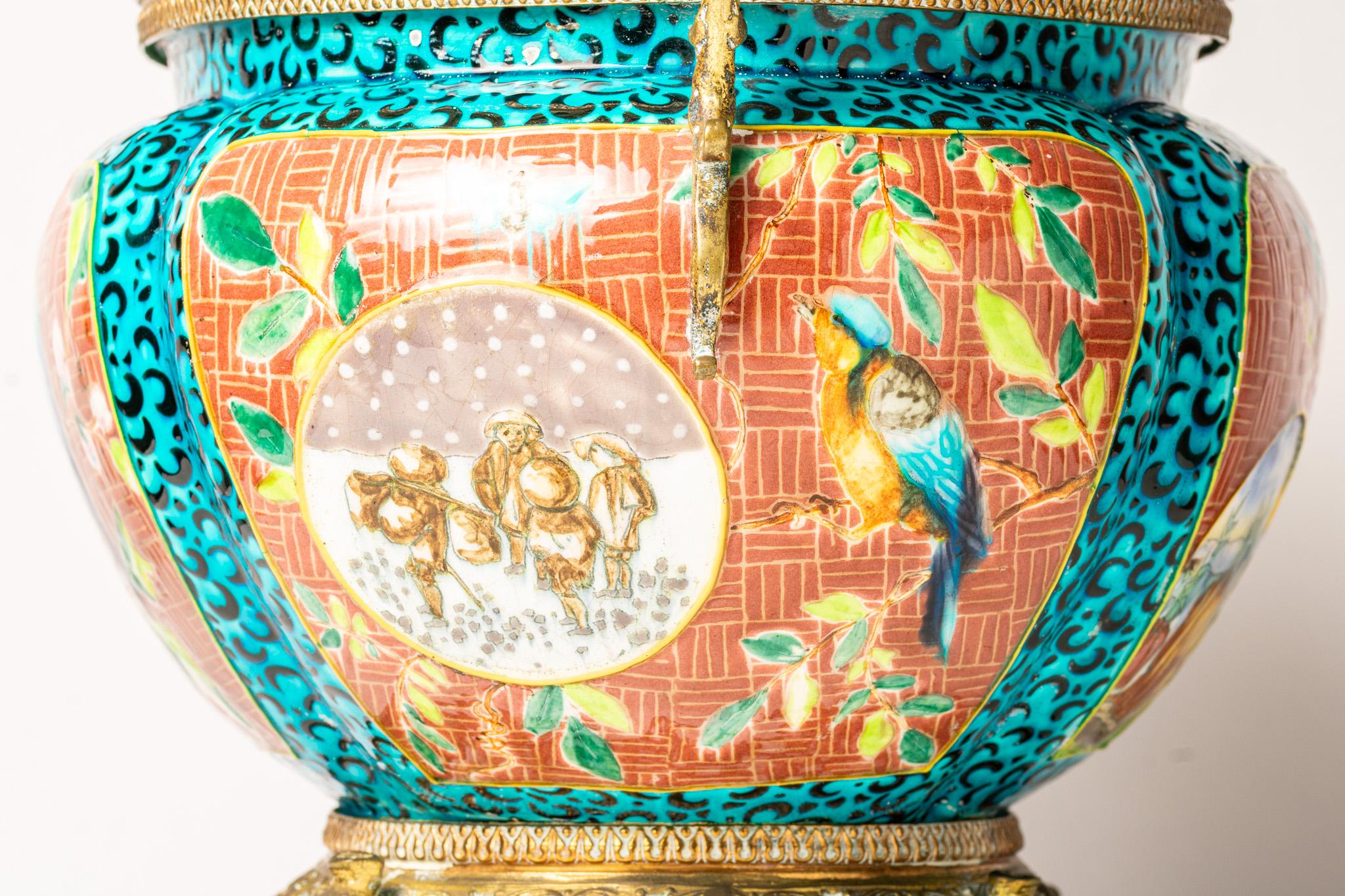 Jules Vieillard & Co, Bordeaux, Turquoise Jardienere, France, 1895 For Sale 3