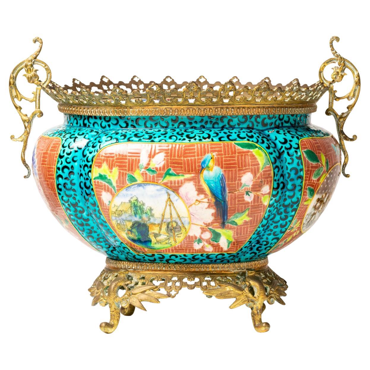 Jules Vieillard & Co, Bordeaux, Turquoise Jardienere, France, 1895 For Sale