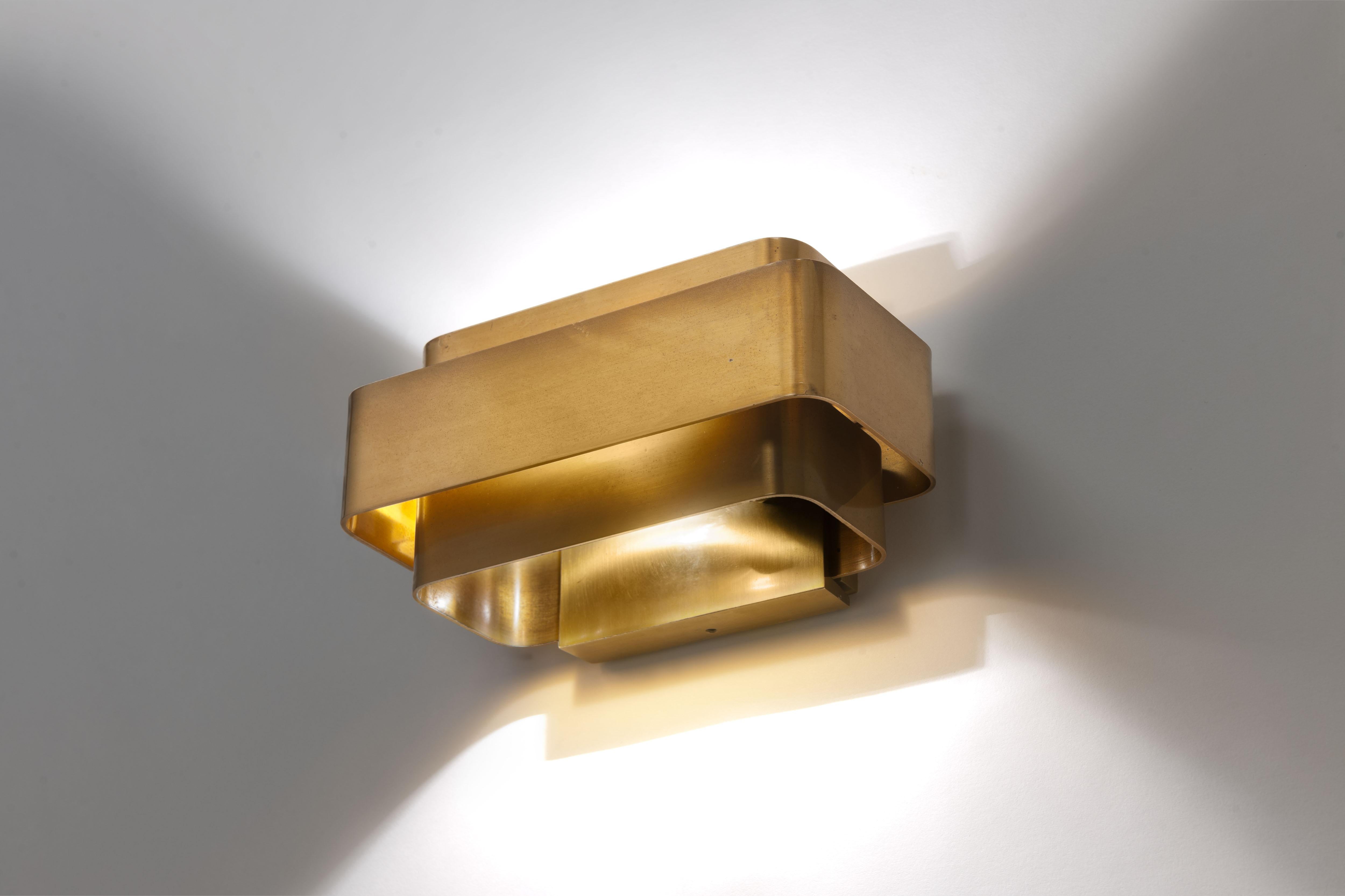 Mid-Century Modern Jules Wabbes Brass 'Small Wall Lamp' by General Decoration, 1968