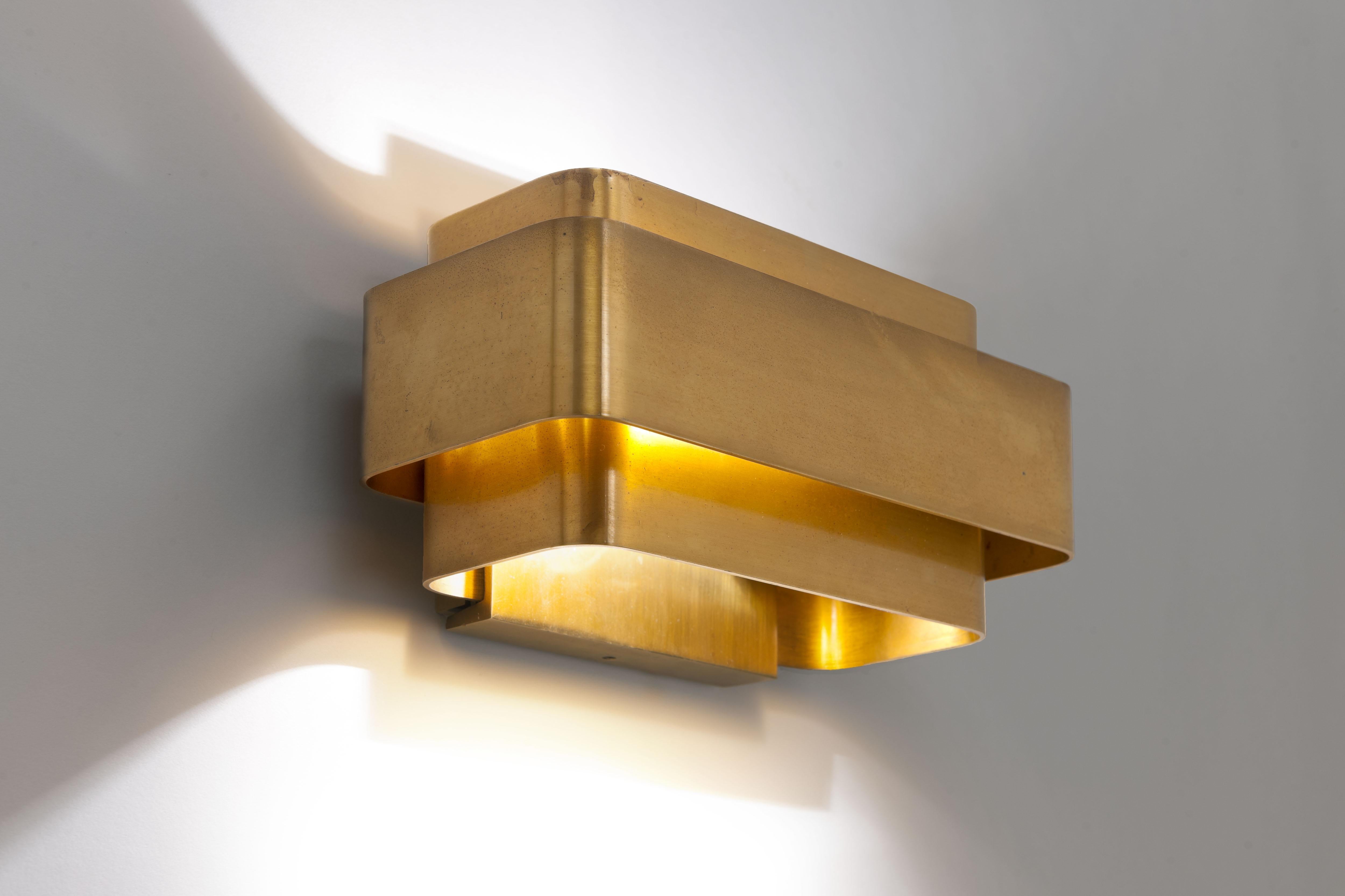 Polished Jules Wabbes Brass 'Small Wall Lamp' by General Decoration, 1968