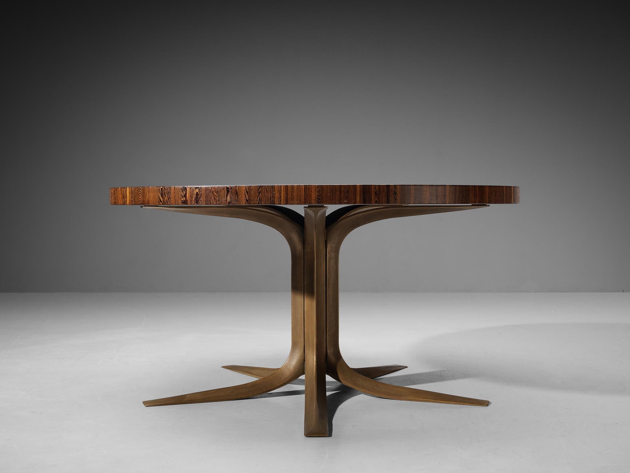 Mid-Century Modern Jules Wabbes Center Table in Wengé and Bronze 