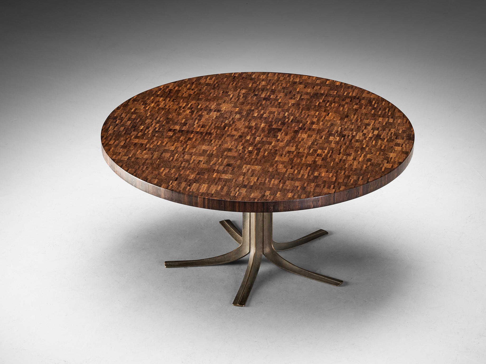 Belgian Jules Wabbes Center Table with Tulip Base in Wengé and Bronze  For Sale