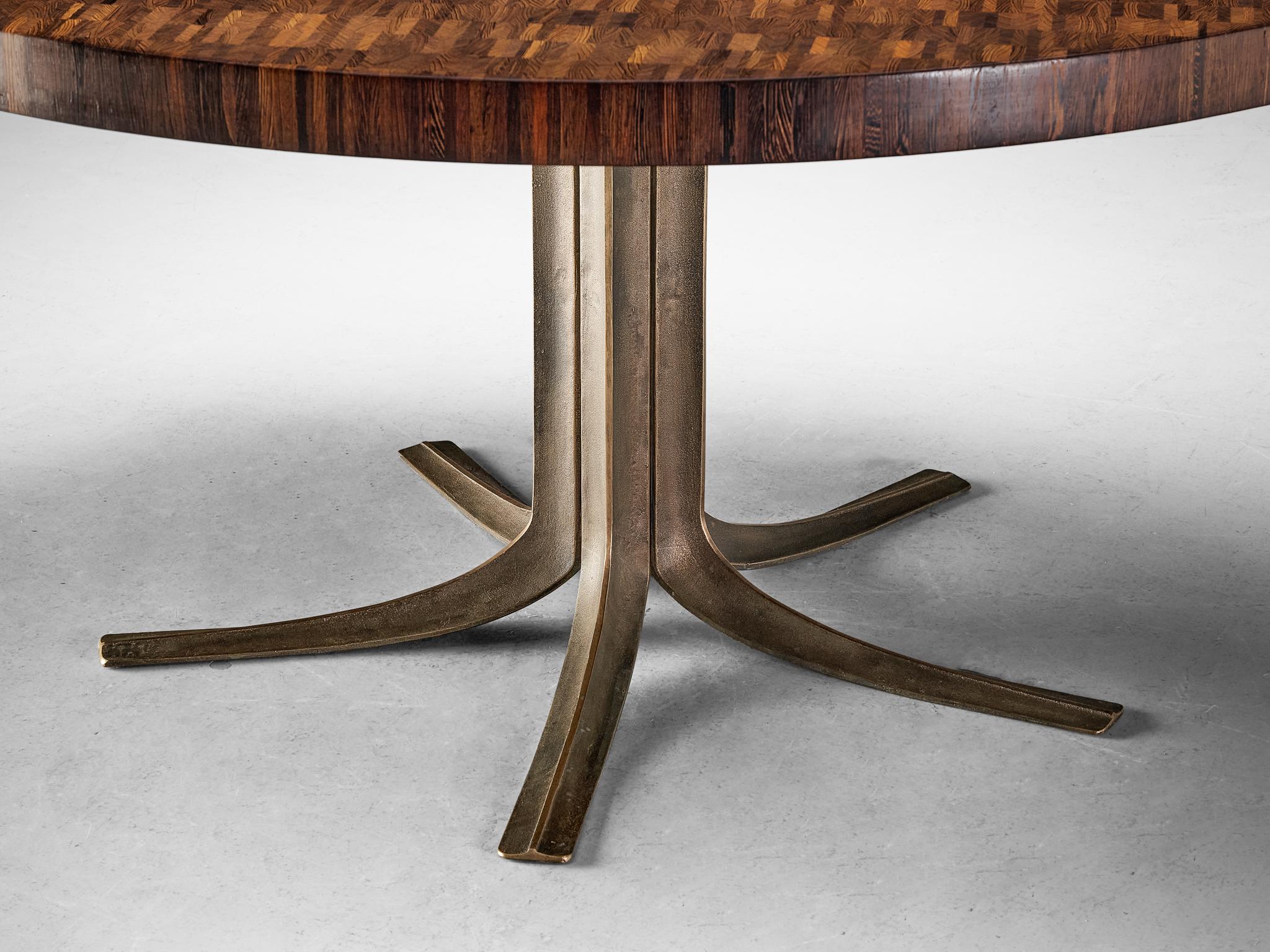 Jules Wabbes Center Table with Tulip Base in Wengé and Bronze  In Good Condition For Sale In Waalwijk, NL