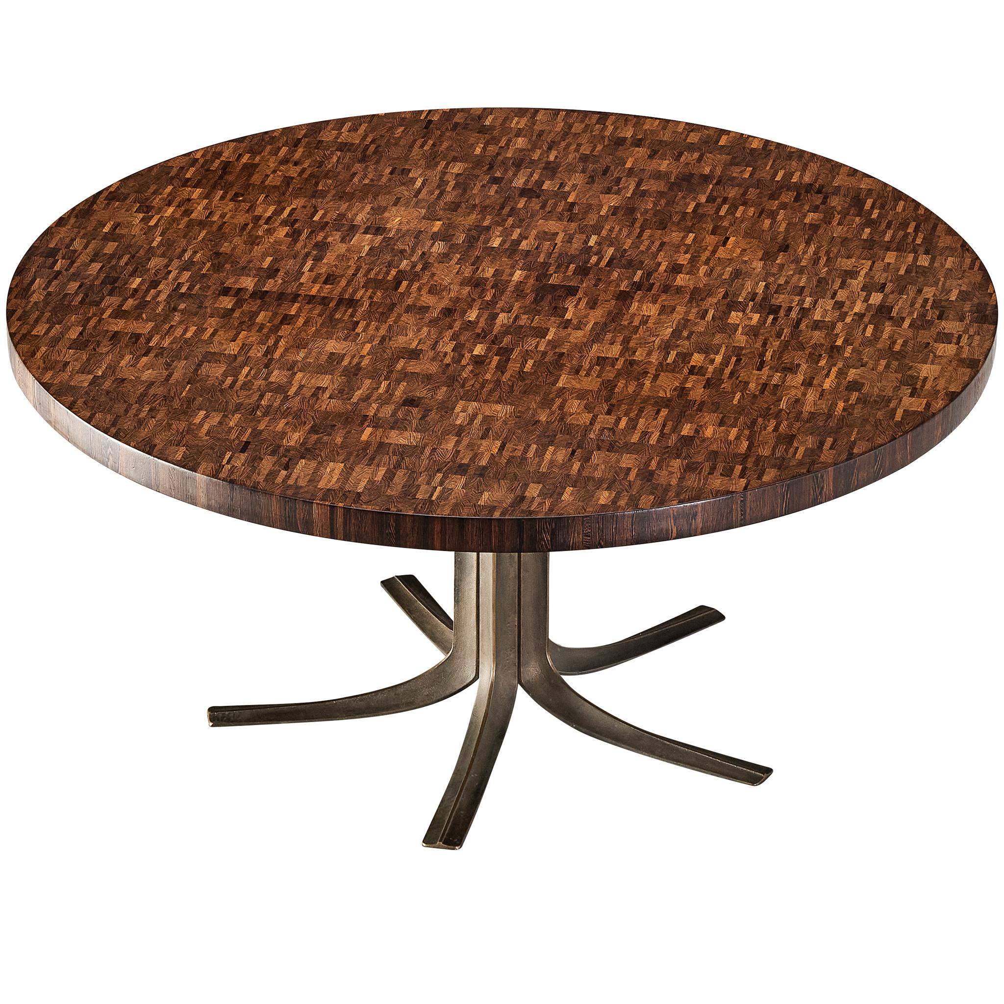 Jules Wabbes Center Table with Tulip Base in Wengé and Bronze  For Sale