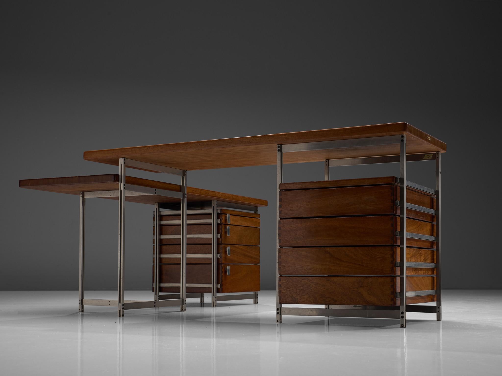 Mid-20th Century Jules Wabbes Corner Desk with Drawers in Mutenyé