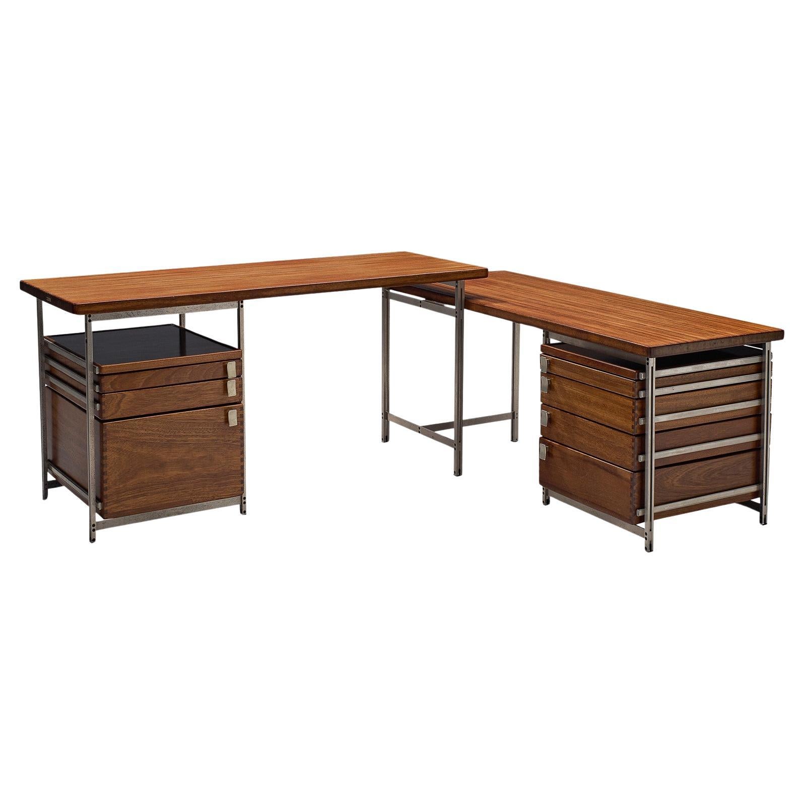 Jules Wabbes Corner Desk with Drawers in Mutenyé  For Sale